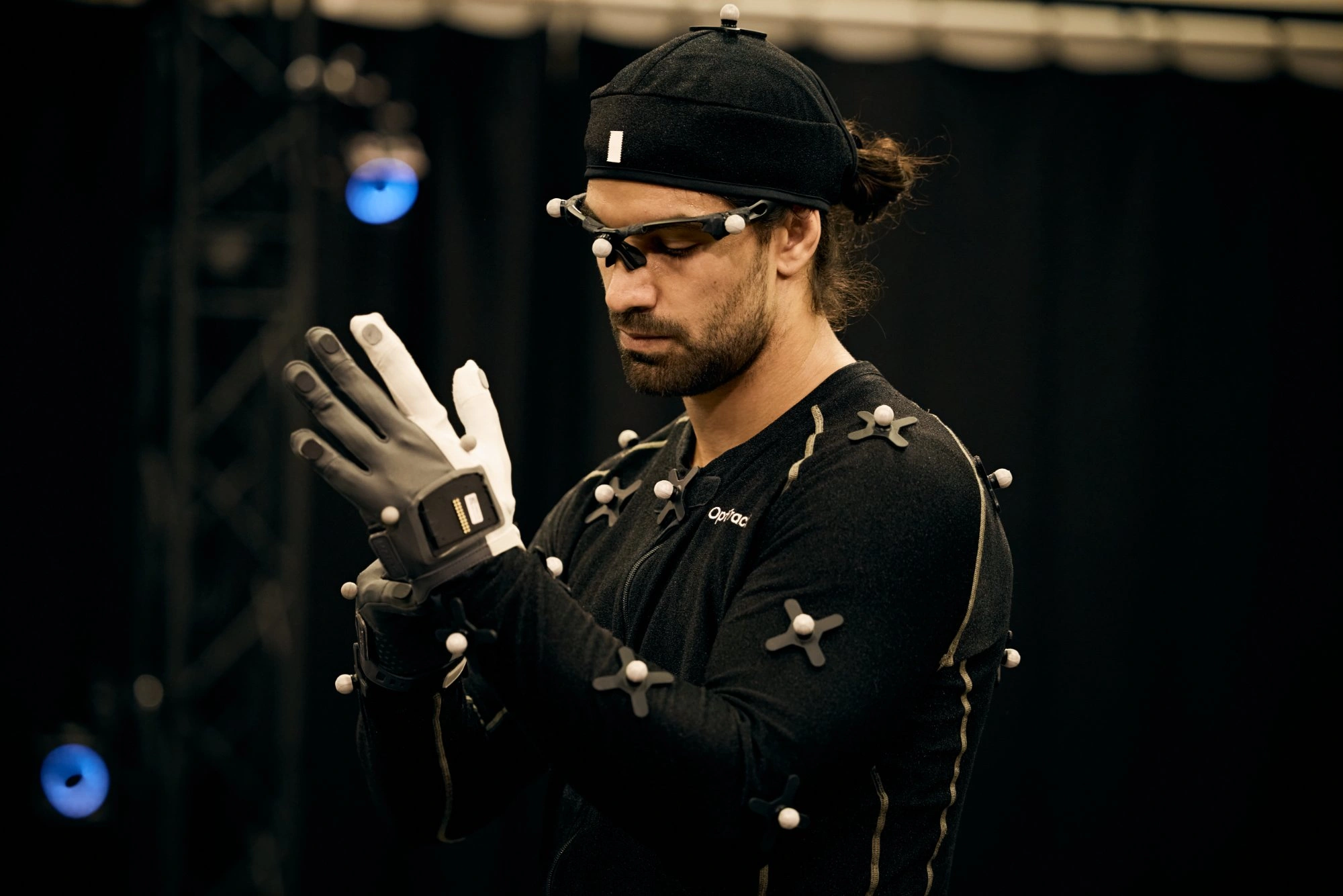 Motion capture performer with shield prop