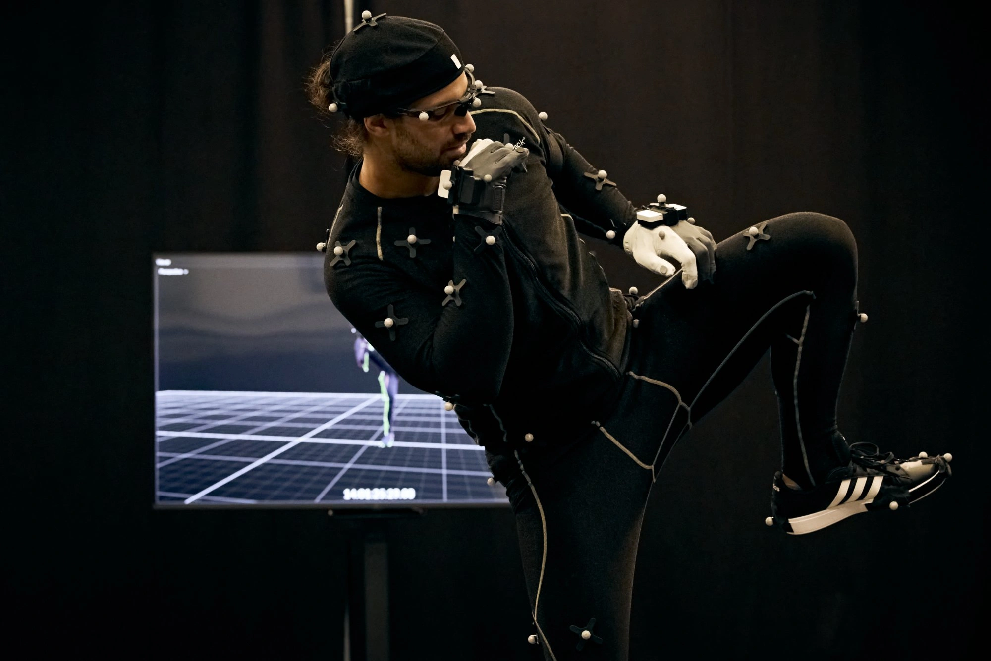 Motion capture performer with OptiTrack suit