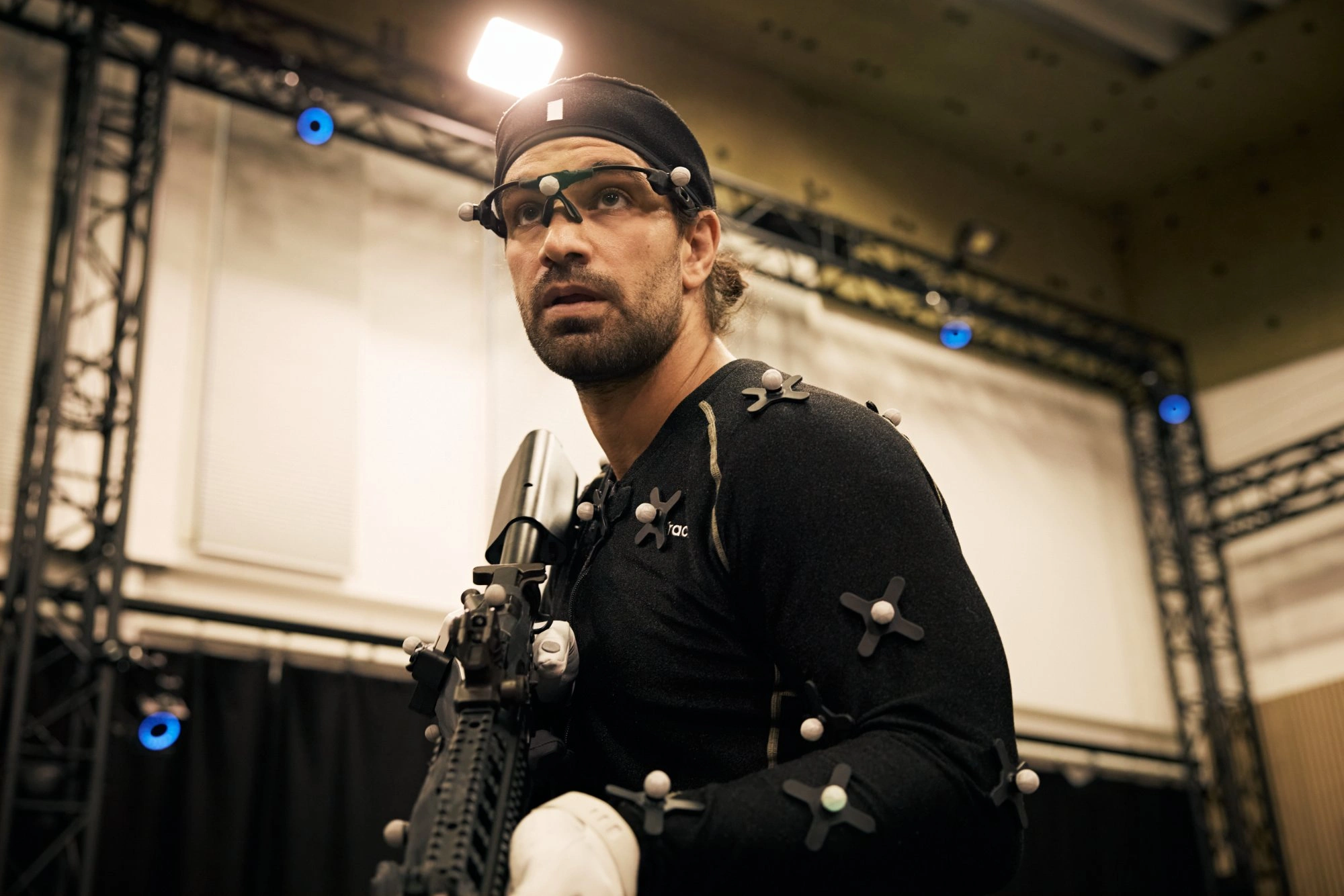 OptiTrack camera close-up with performer